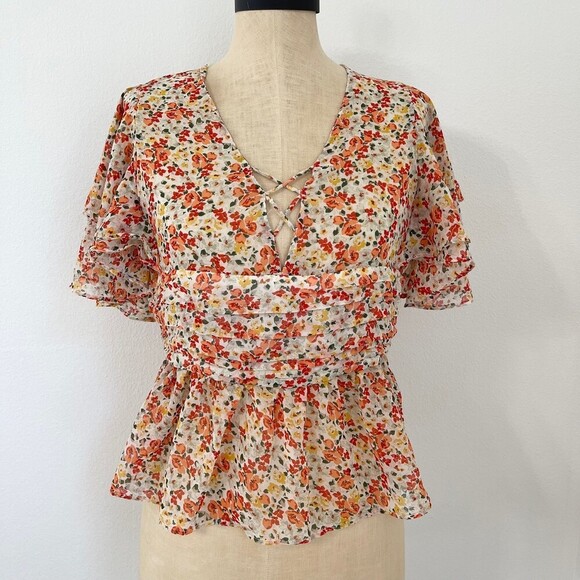 Zara Basic Collection Women Crop Floral Butterfly Sleeves Blouse . Size Medium - Picture 2 of 11